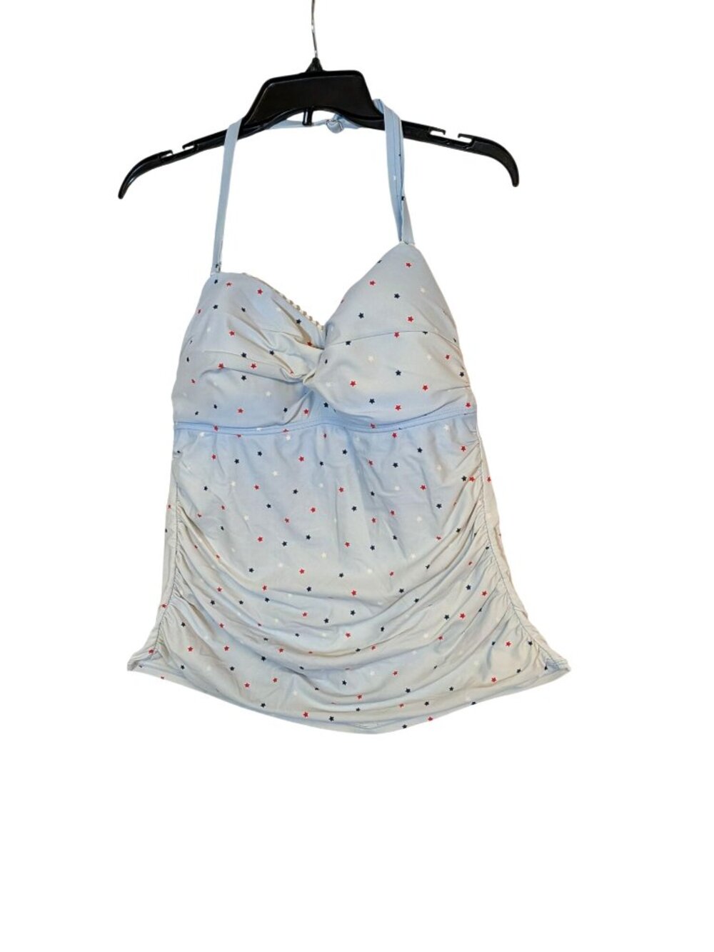 Crown & Ivy Light Blue Halter Tankini Top With Star Pattern & Ruched Sides - Wom